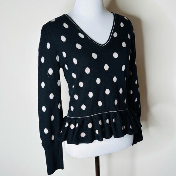 Rebecca Taylor Wool Black and White Polka Dot Peplum Sweater - Picture 3 of 11